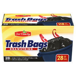Drawstring Trash Bags 30 Gallon 6/28ct